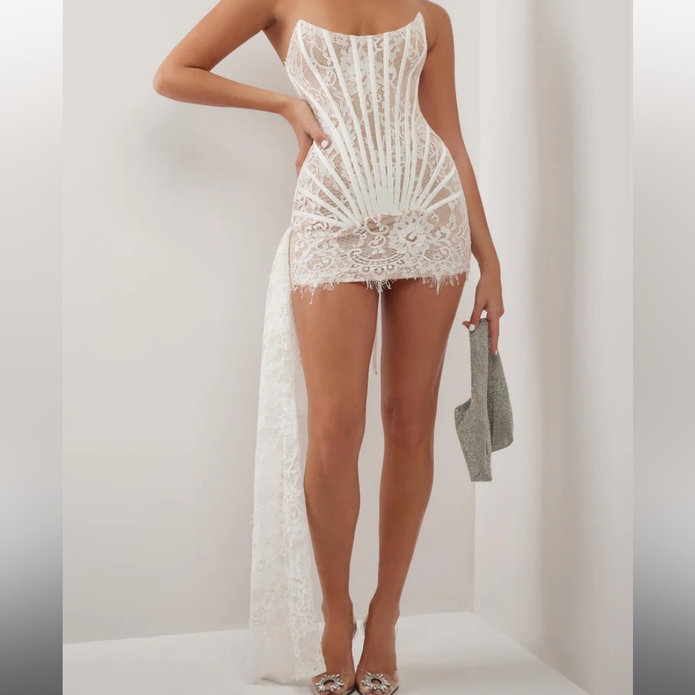 Heiress Beverly Hills White Lace Corset Draped Mini Dress